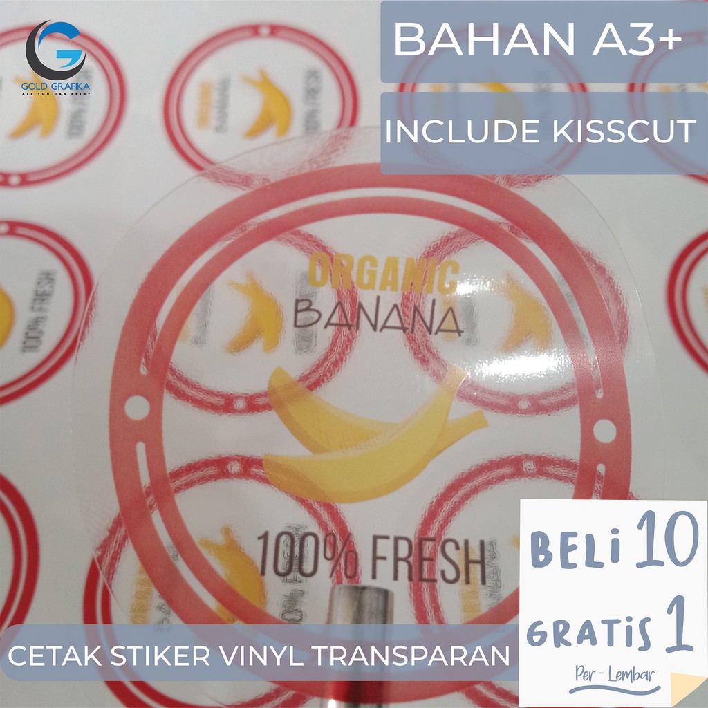 

Cetak Stiker Label Vinyl Transparan A3+ KISSCUT