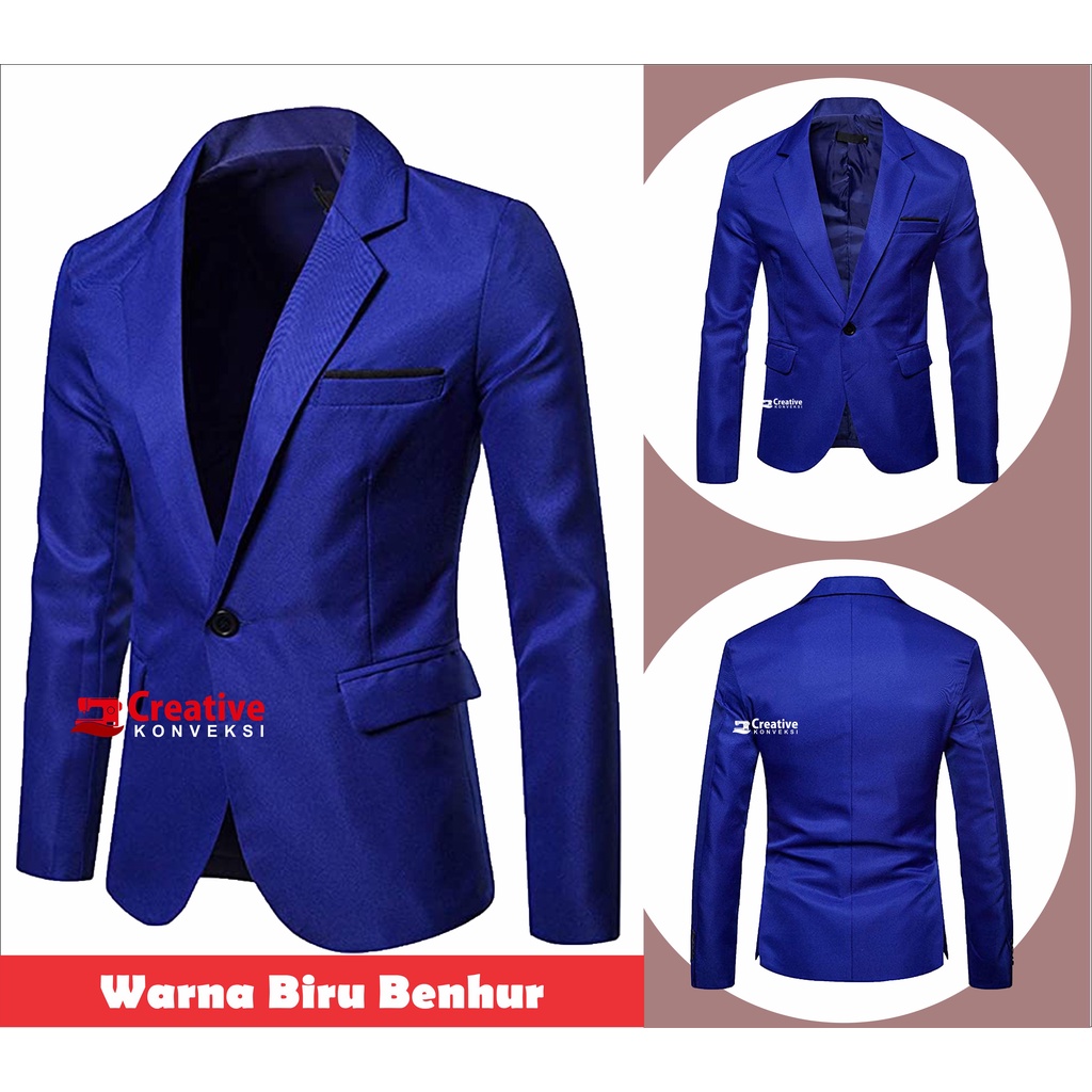 (BISA COD) Jas Polos biru benhur / Pria Blezer Korea Jaket Semijas Seragam Kantor Formal Almamater Wisuda Unisex Cowok Cewek