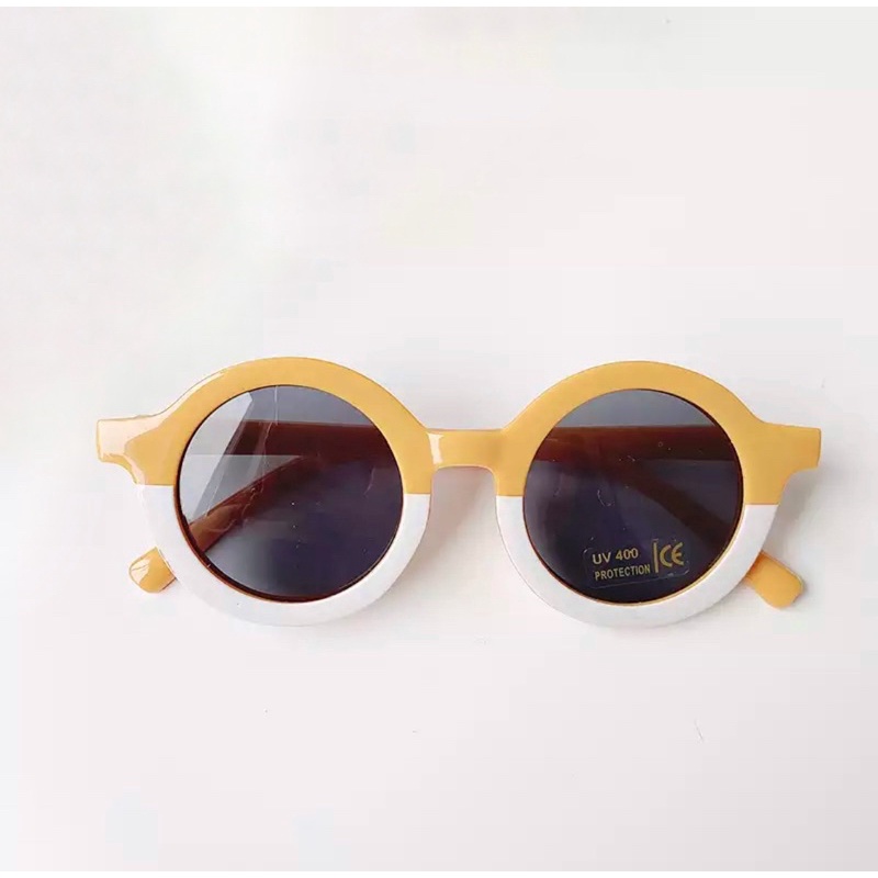Little Whimsea Retro Sunnies / Kacamata Hitam Anak Unisex bentuk O/Kacamata Anak-Two-toned Mustard
