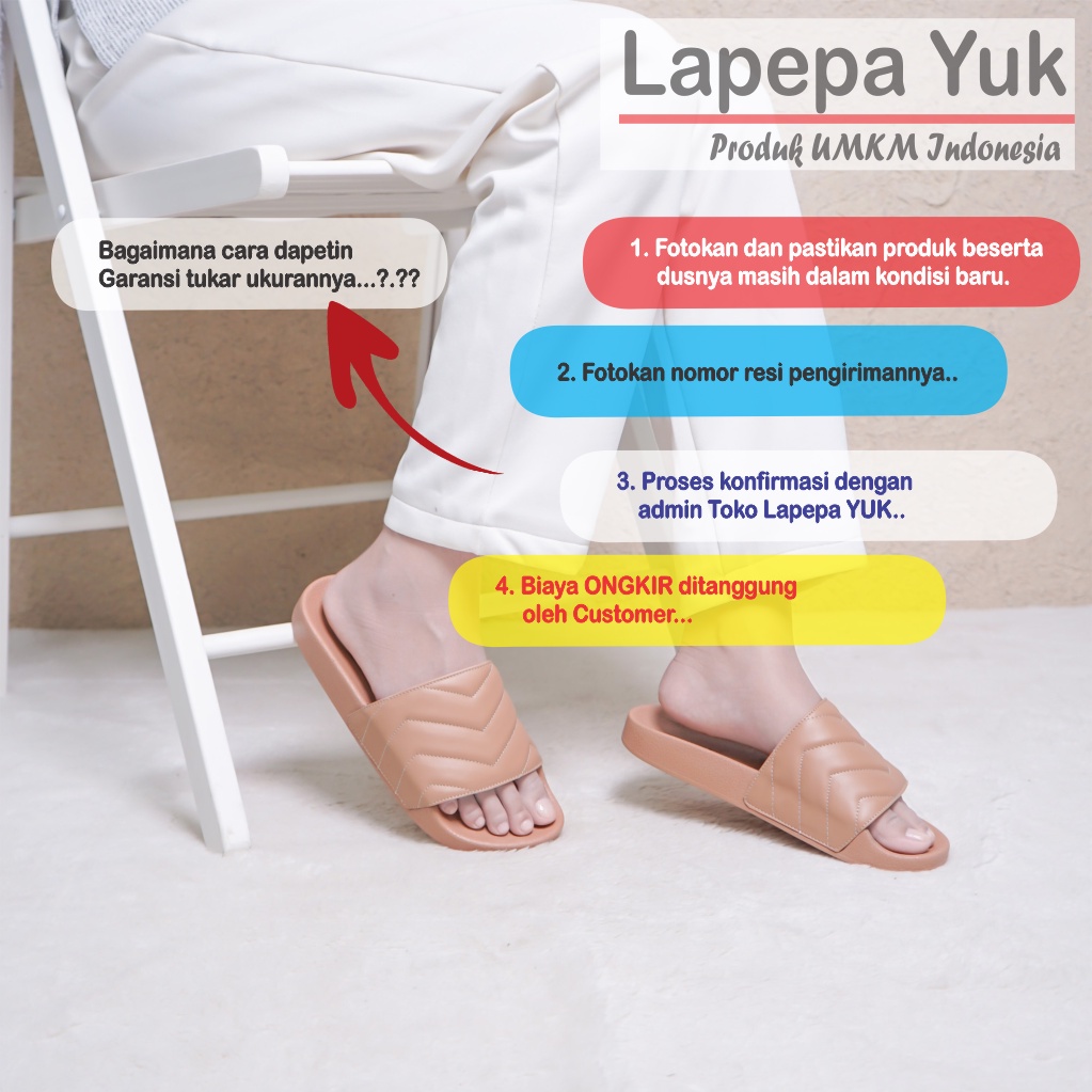 LAPEPA YUK - Sandal Wanita Teplek Selop NAURA ALL COLOR Sendal Slop Cewek Flat Slip On Tidak Licin Anti Slide Karet Jelly Warna Black Hitam Putih Sandal Perempuan Premium Original Kekinian Terbaru Shoes ORI Mall Official Store