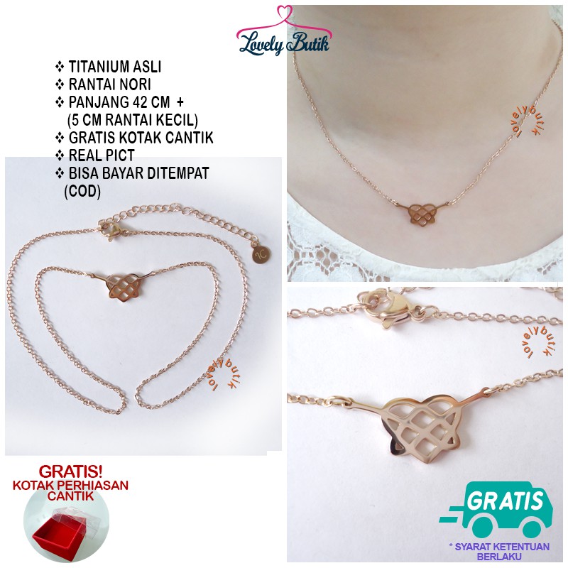 Lovelybutik Kalung Titanium Anti Karat 4ndin Kalung Ikatan Cinta Titanium Anti Luntur Anti Karat