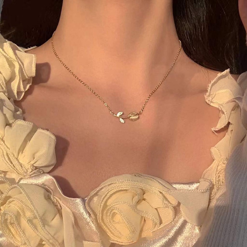 Kalung Rantai Choker Liontin Bunga Tulip Warna Emas Perak Untuk Wanita