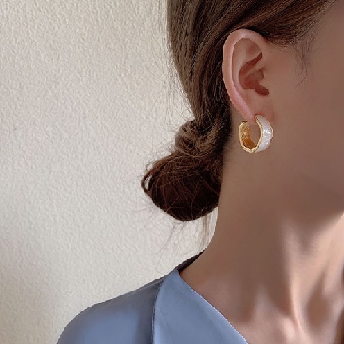 Anting Tusuk Bentuk C Bahan Sterling Silver 925 Gaya Mewahelegansimple Untuk Wanita
