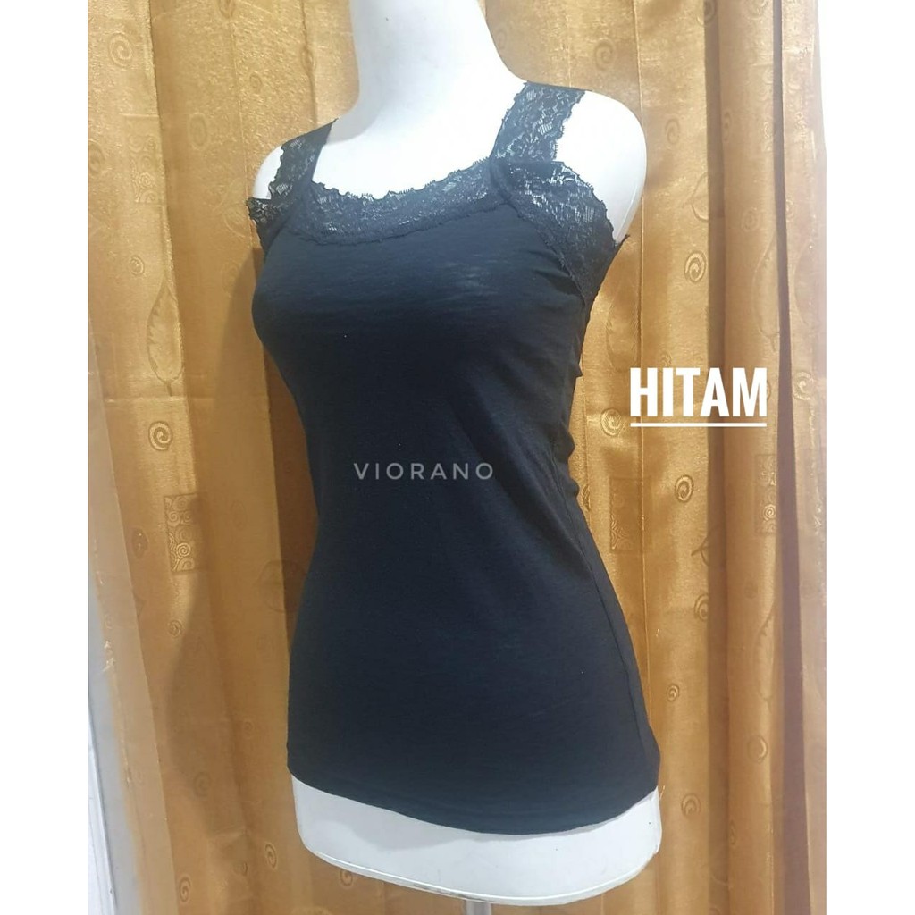Termurah Tanktop Renda Wanita Harga Murah All Size Tengtop Cewek Camisol Tali Renda Tentop Dalaman-Navy Standar