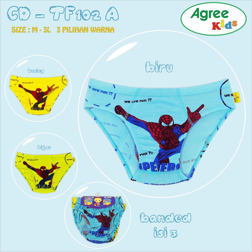 3 PCS Agree Kids Celana Dalam Anak Cowok Banded Art TF102A Hero