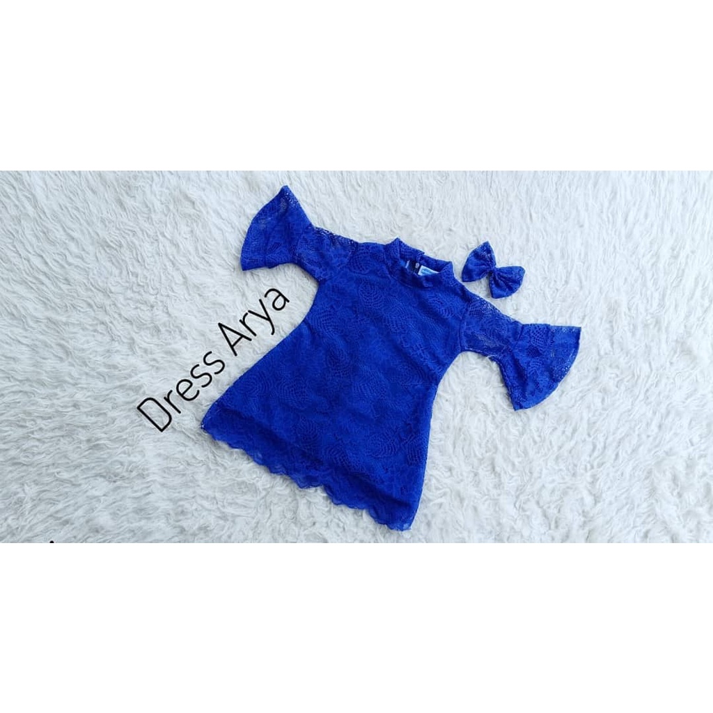 DRESS ARYA ANAK USIA 0-10 TAHUN WARNA BIRU ELEKTRIK / DRESS BROKAT ANAK / DRESS ANAK-ANAK
