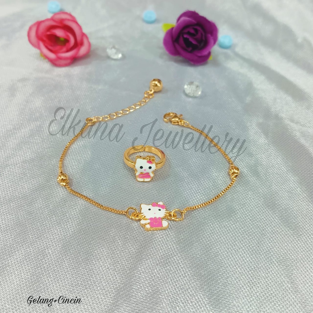 GELANG+CINCIN ANAK PLAT ITALY Perhiasan super berkelas fashion korea anti karat dan anti luntur