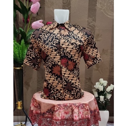 Kemeja Batik Pria Lengan Panjang Dan Lengan Pendek Motif Kenanga Hitam