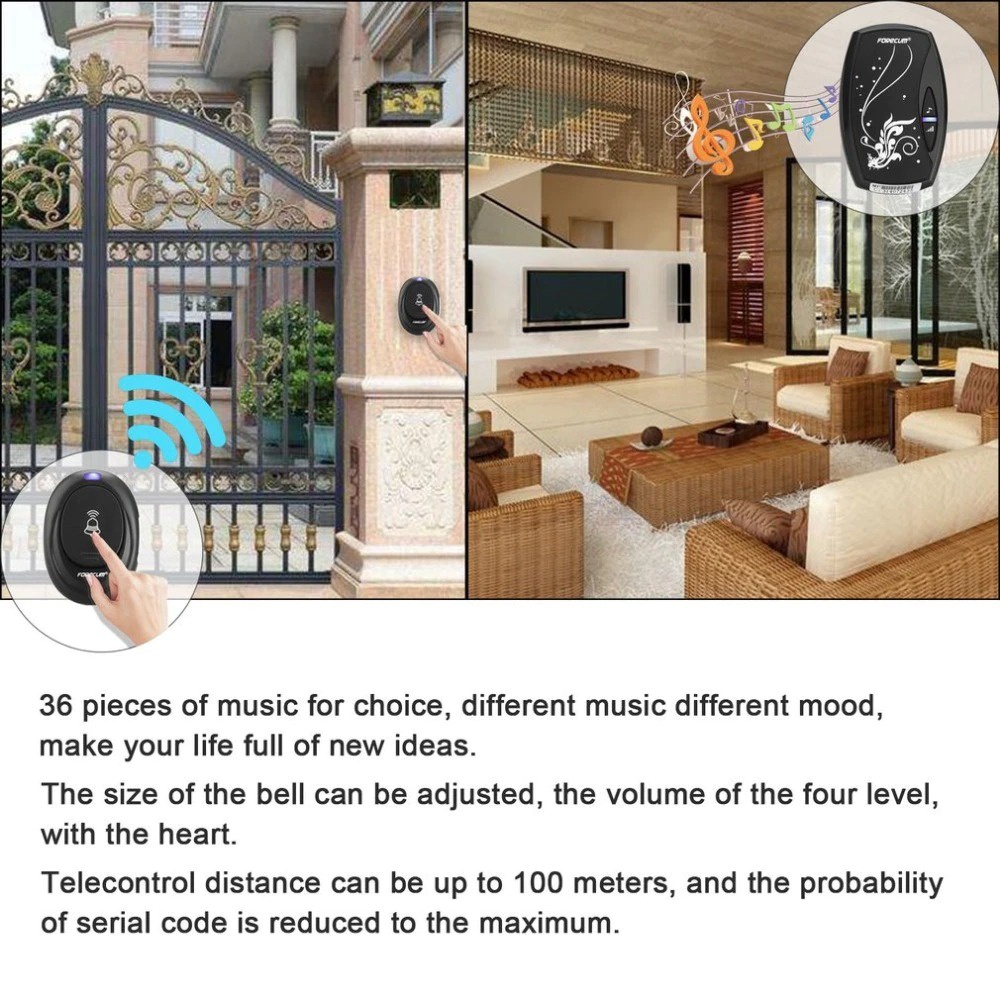 Bel Pintu Rumah Wireless Tanpa Kabel Waterproof Anti Air Bell Rumah 36 Mode Suara