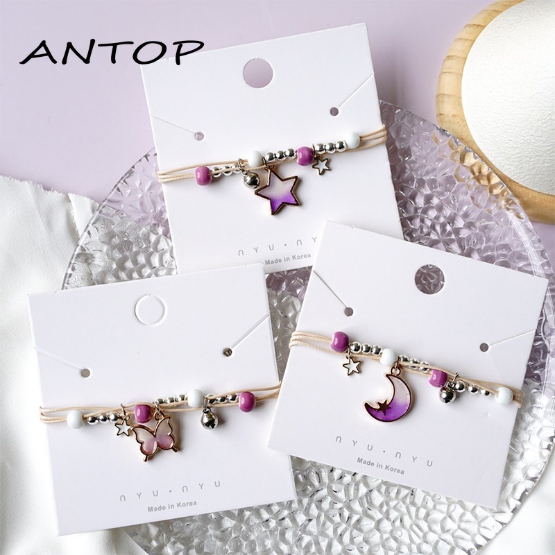 Gelang couple Liontin Rantai Banyak Lapis Aksen Kupu Daisy Gaya Korea Untuk Wanita Adjustable Fashion Aksesoris ANTOP