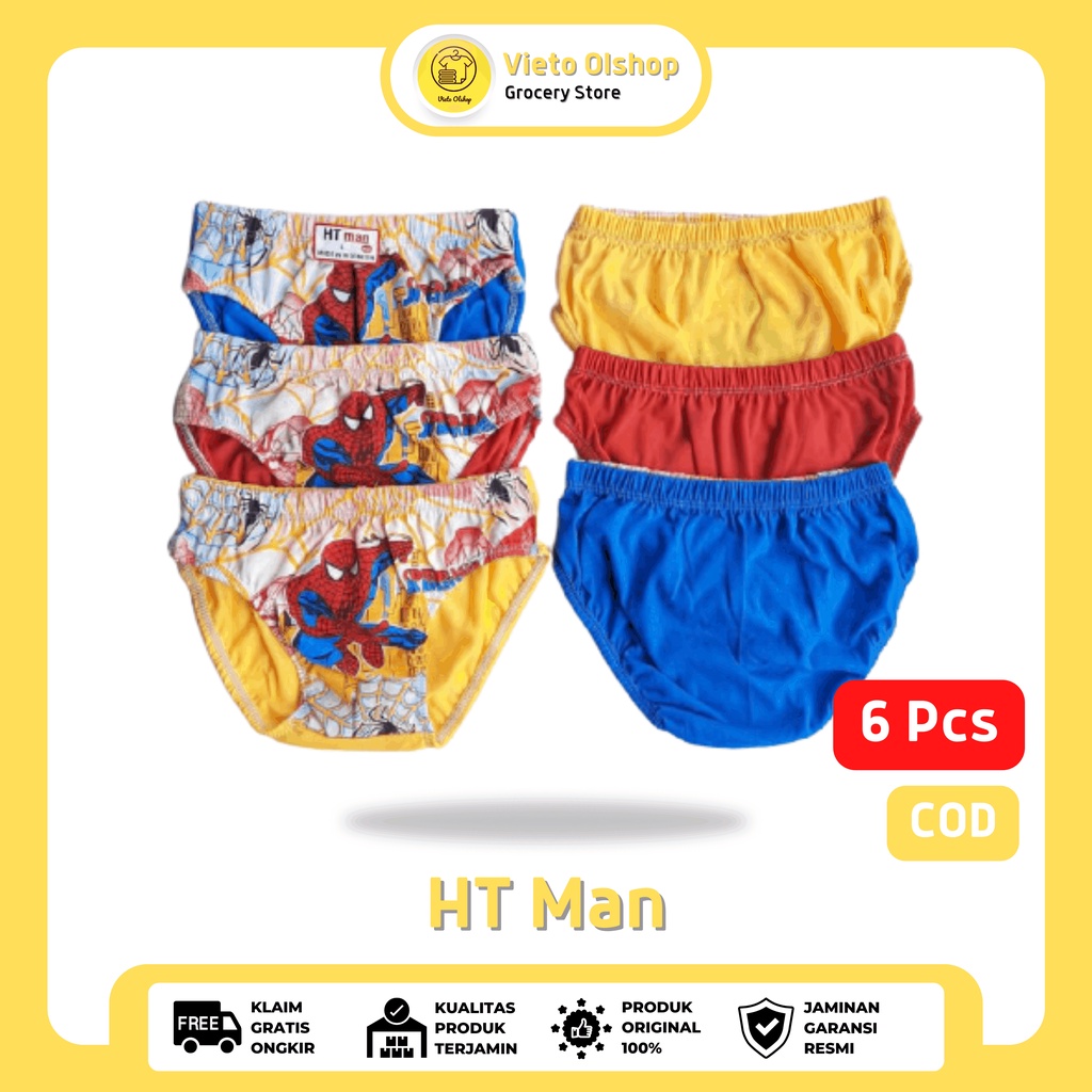 Celana Dalam Anak Laki-Laki HT Man Motif Random Isi 6 Sempak Anak Laki-laki Selempak Cowok Slempak C