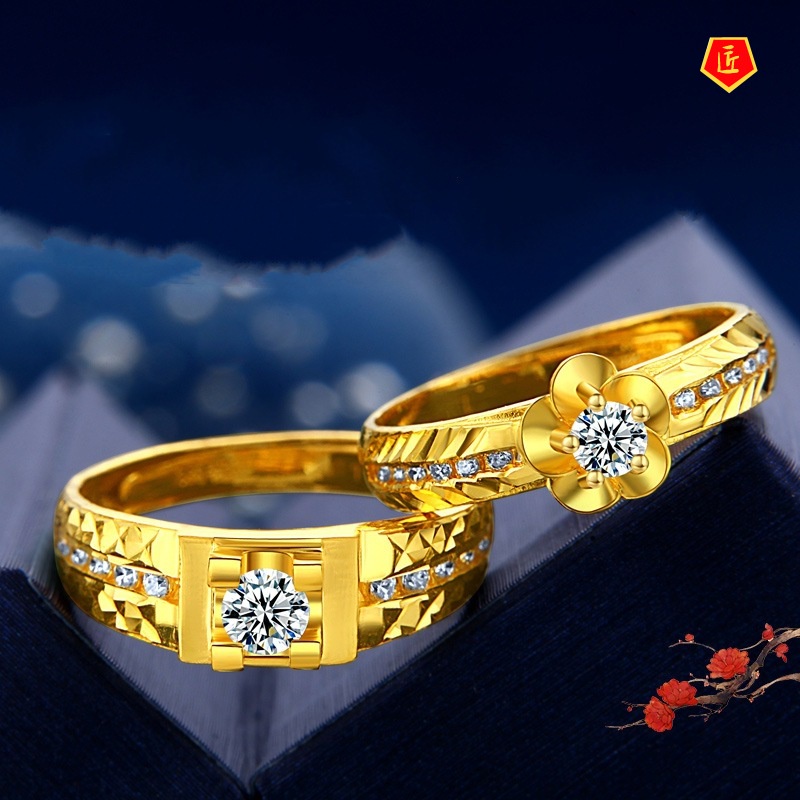 [Ready Stock]Diamond Gold Couple Ring Simple Fashion