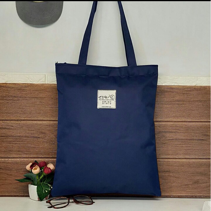 Tote Bag Wanita Resleting kanvas totebag custom sablon/warna untuk seminar ulang tahun souvenir 007B