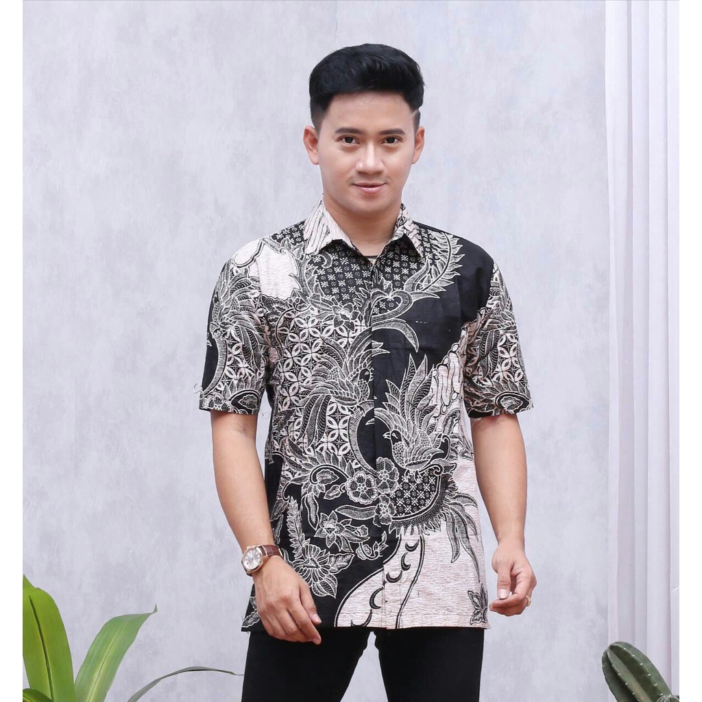 Batik Pria Lengan Pendek Printing BATIK AZMIL HRB026 motif KERATONAN Kode 002 size M L XL