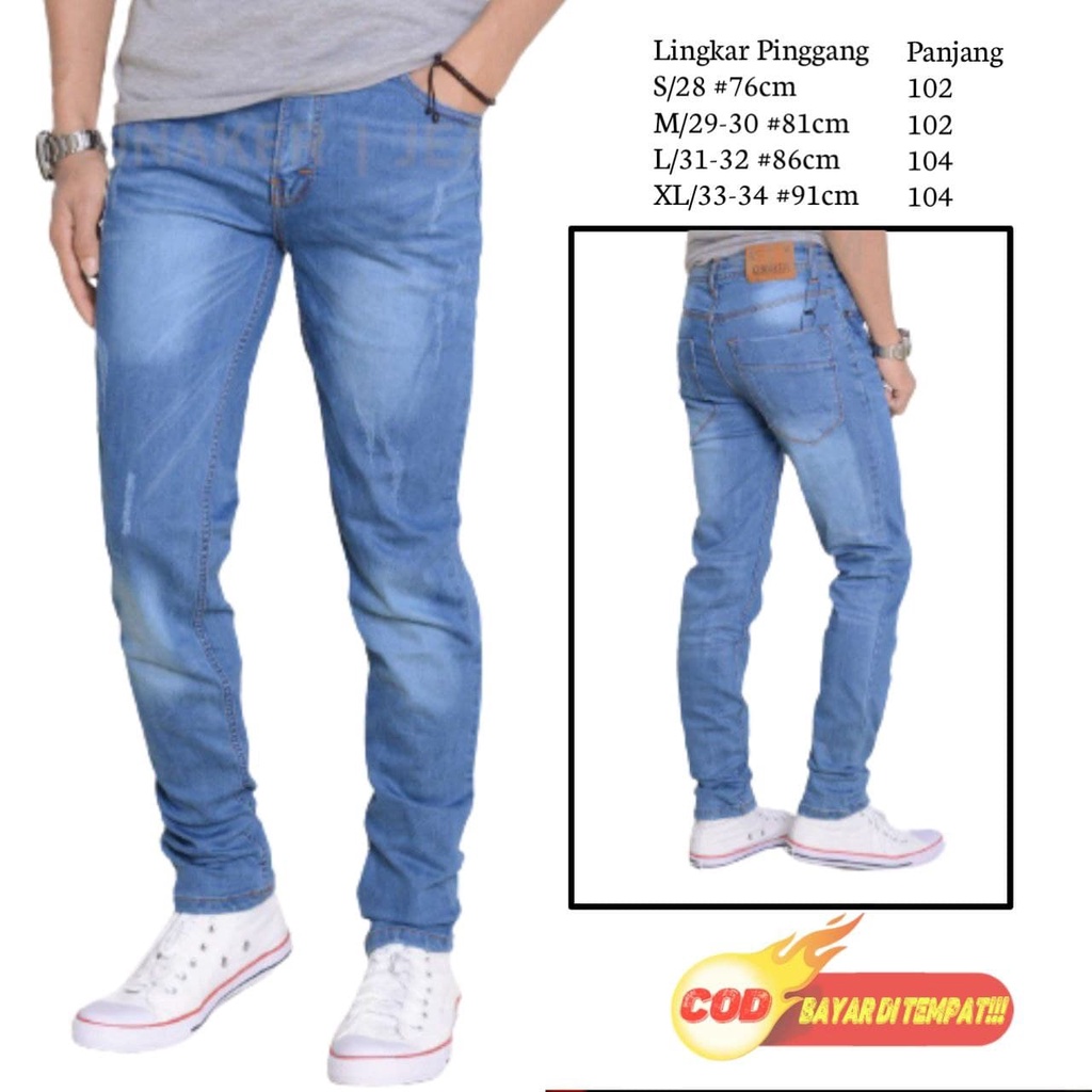 Celana Jeans Pria Sobek Panjang Cakar Ripper Lutut Bolong Denim Distro Levis Cowo Cowok Big Size M L