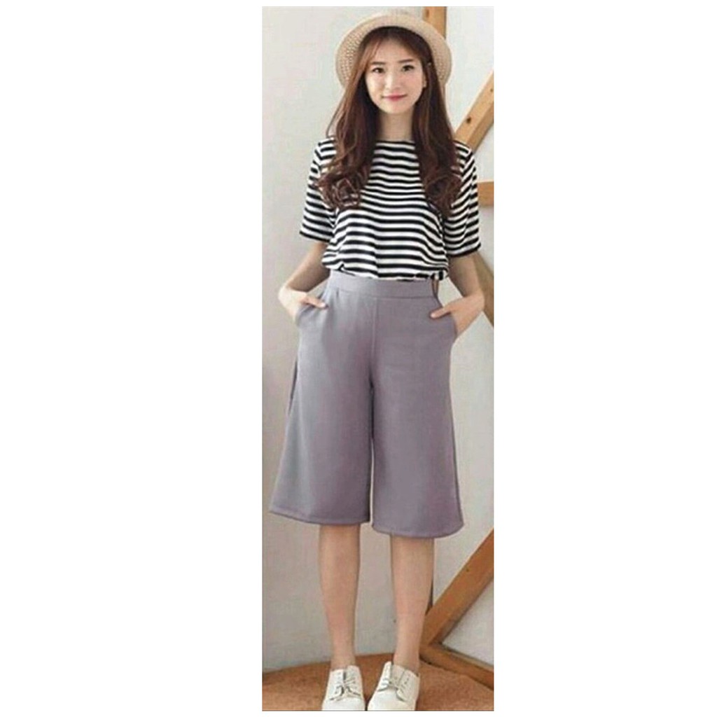 Morashop Celana Kulot Pendek Bahan Scuba, Celana Dewasa 7/8 Fit to XL-Abu