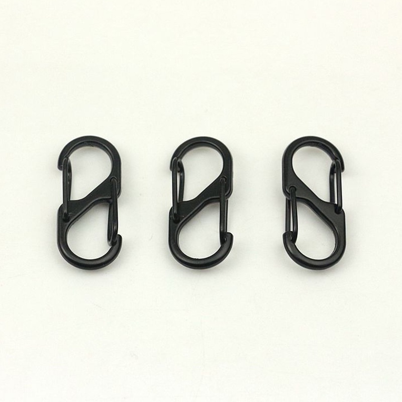 (LUCKID) Carabiner Mini Bentuk S Bahan Stainless Steel Dengan Kunci Untuk Camping
