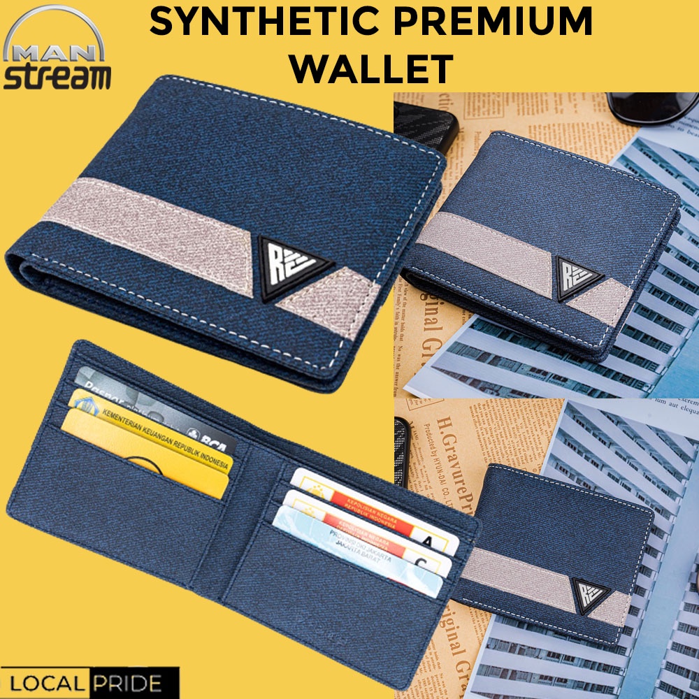 Dompet Fashion Pria Cowok Cowo Laki Laki Laki2 Remaja Biru Anak Muda Bahan Kulit Sintetis PU Premium