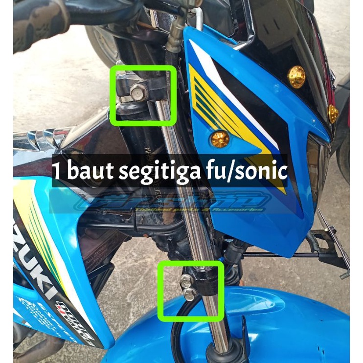 1pcs baut probolt stainless titanium segitiga shock depan satria fu sonic gold blue chrome rainbow