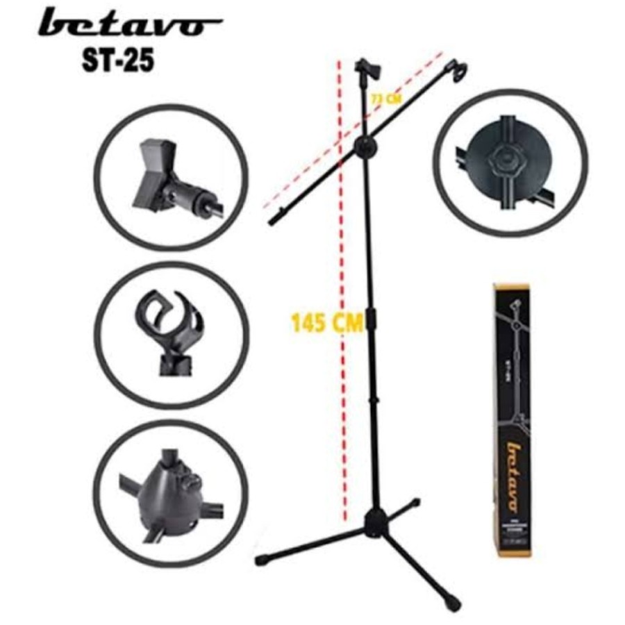 Stand Mic Berdiri Lantai Kaki Tiga Betavo ST 25 Original Standing Microphone ST-25 Kokoh Bagus