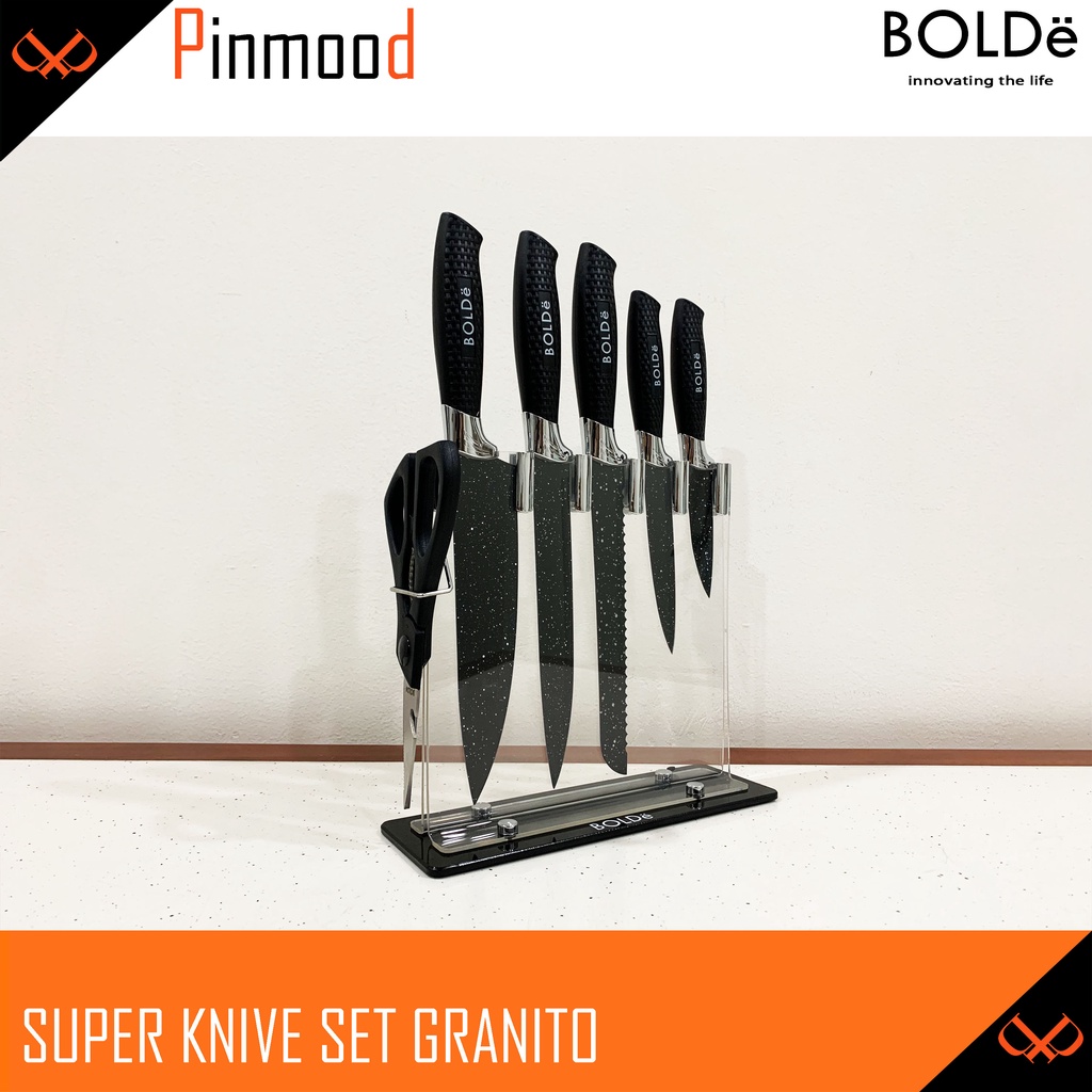 BOLDE SUPER KNIVES GRANITO 7 PCS SET BLACK PISAU GRANITE KNIFE GUNTING SCISSOR