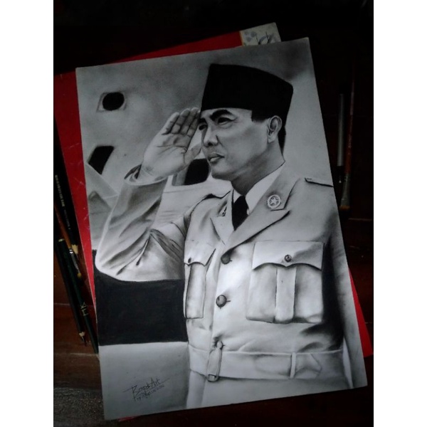 lukisan pensil soekarno a3