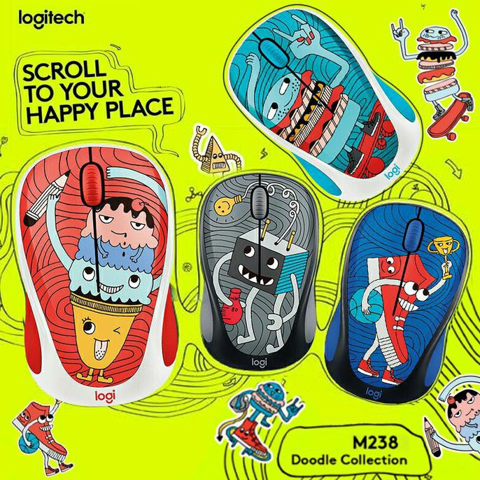 Mouse Wireless Logitech M238 Doodle Collection Original Resmi M 238