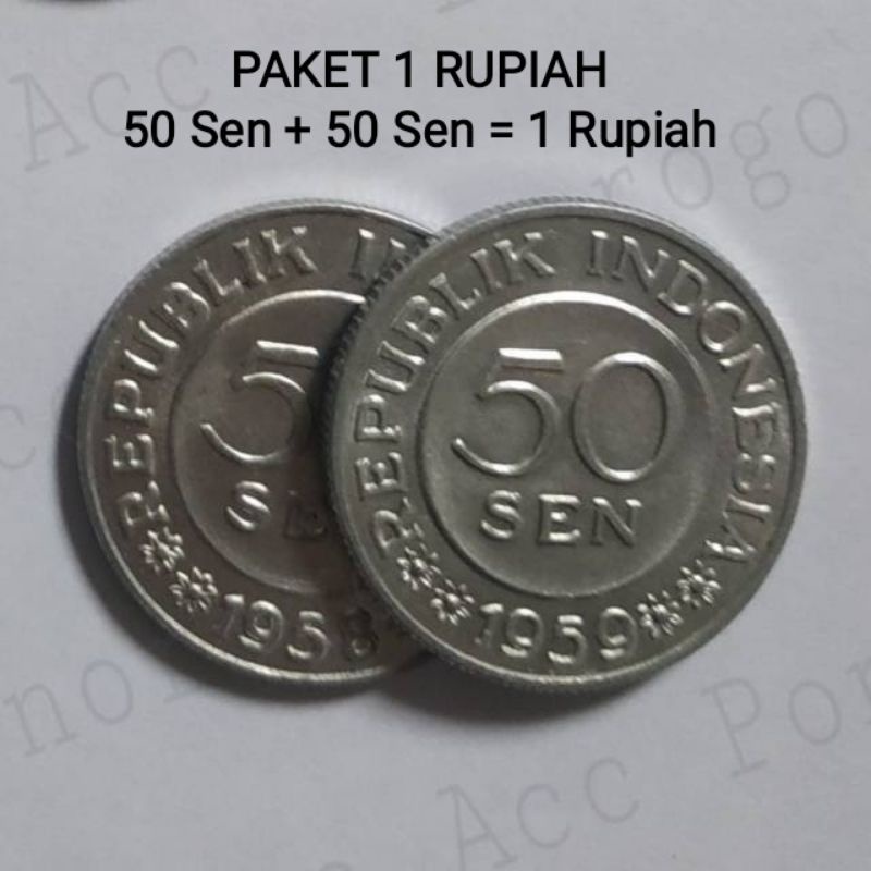 (Gress/Baru/Dapat 2 keping) Uang kuno 1 rupiah bahan mahar nikah 22 rupiah  2022 rupiah 50 sen