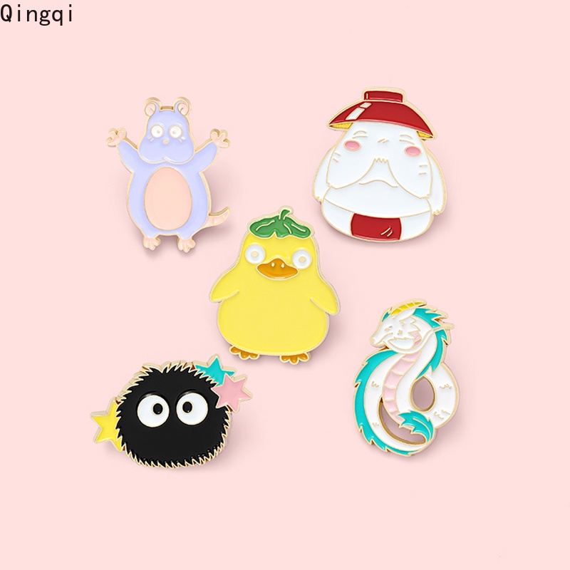 Bros Pin Enamel Desain Kartun Spirit World Dragon Mouse Bebek Wortel Coal Untuk Anak