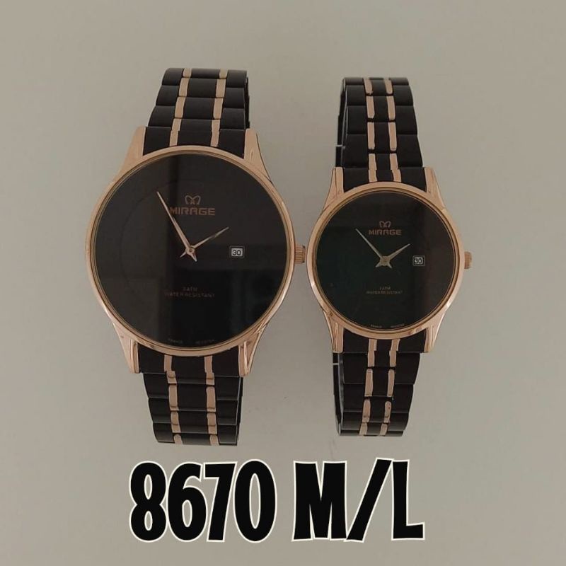 jam tangan Mirage couple Rante hitamgold 8670
