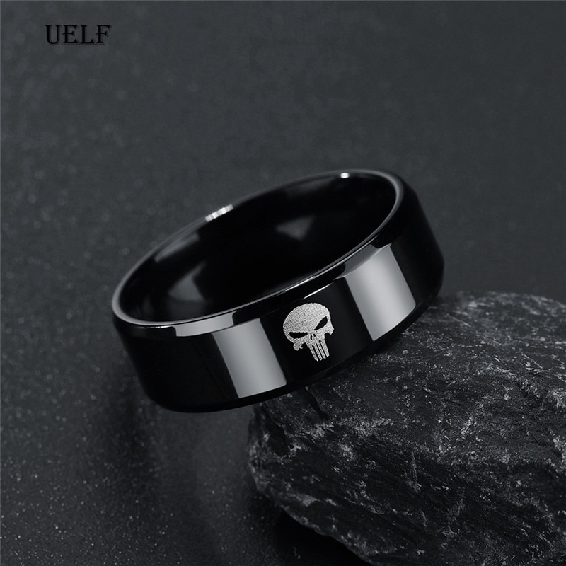 Cincin Desain Tengkorak Bahan Titanium Stainless Steel Warna Hitam Gaya Vintage Untuk Pria