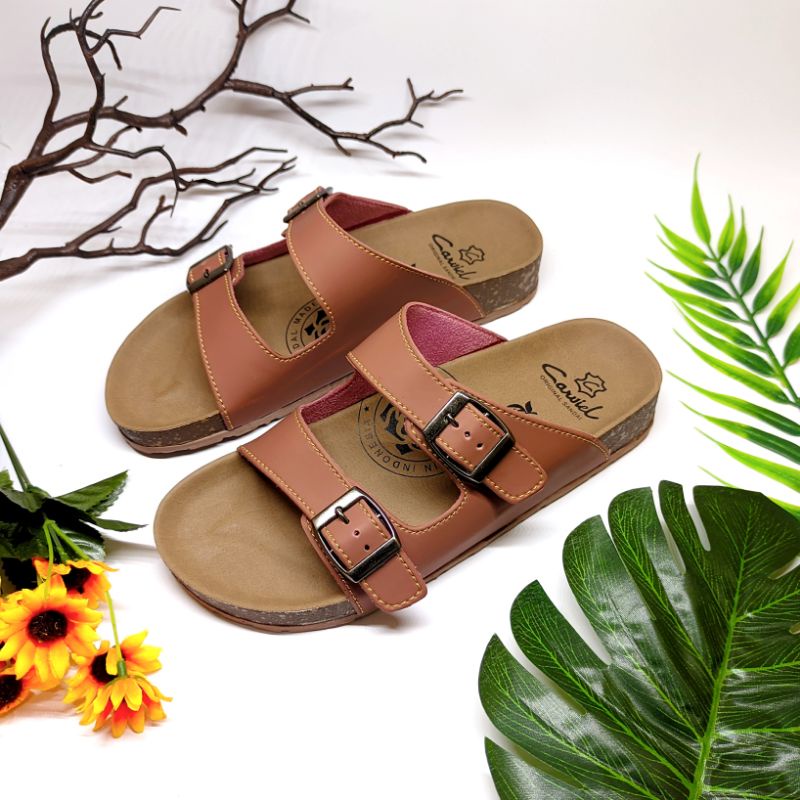 Sandal Wanita Casual Murah Berkualitas Selop Gasper Logam Bahan Kulit High Sintetis Sol Birken Alexa02 size 37 - 40-ALEXA 02 SALEM
