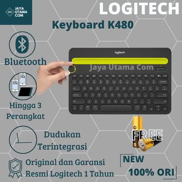 Logitech K480 Keyboard Wireless Bluetooth Multi-Device- Hitam