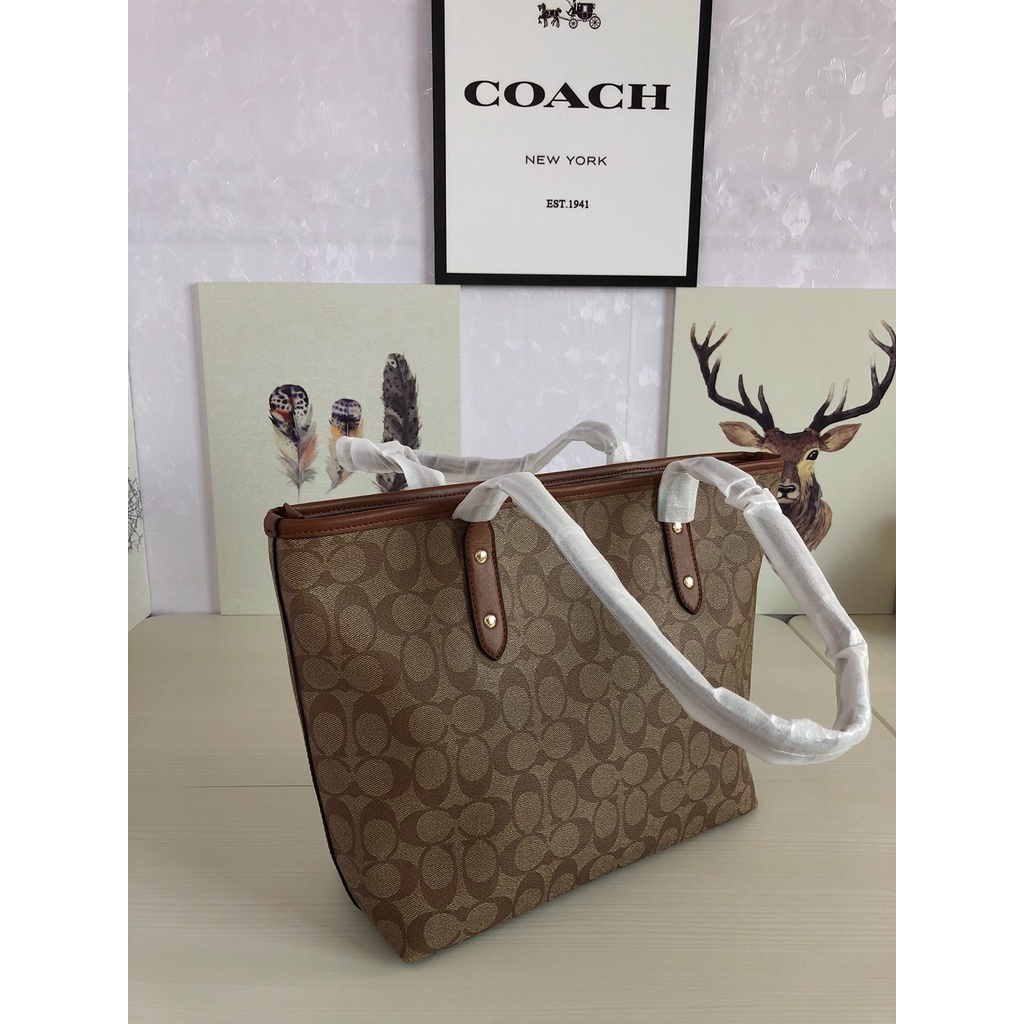 [Instant/Same Day] Coach 58292 Canvas leather tote bag for ladies with one shoulder bag  gwd