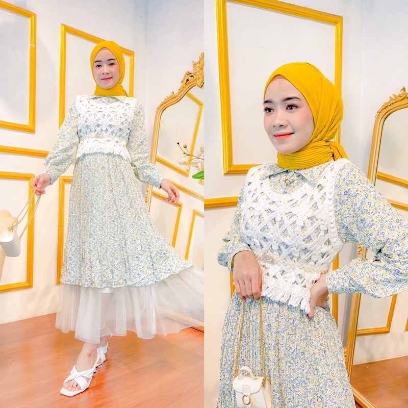 ince tunik Dress vest rajut jaring bunga abstrak free belt premium import bangkok bkk