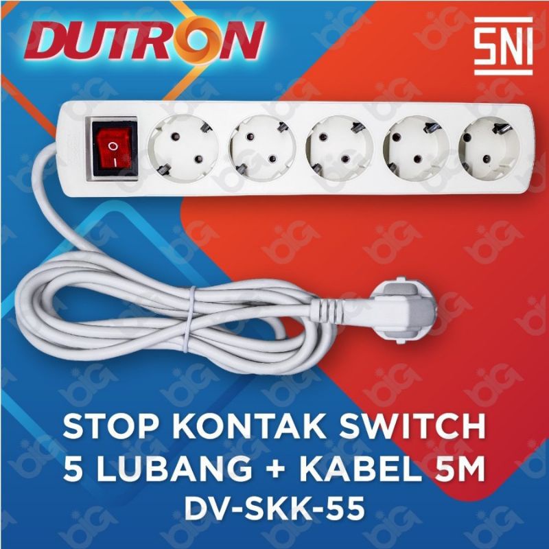 STOP KONTAK 5 LUBANG + KABEL 5 METER DUTRON DV-SKK-55 COLOK COLOKAN SAMBUNGAN LISTRIK KUNINGAN ASLI 5LUBANG