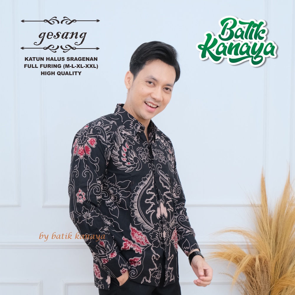 Kanaya - Batik Pria Lengan Panjang Full Furing Bahan Katun Sragenan Gesang Warna Dasar Hitam