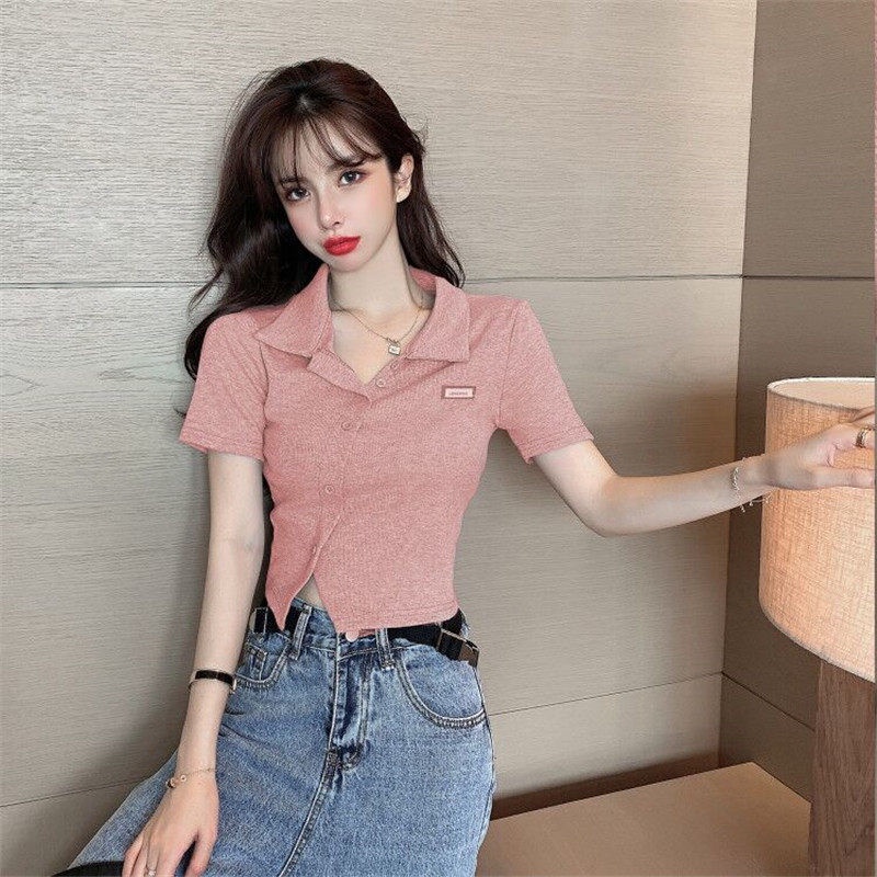 #Sisjuly# Wanita desain sense niche polo shirt lengan pendek T-shirt wanita musim panas baru tidak t