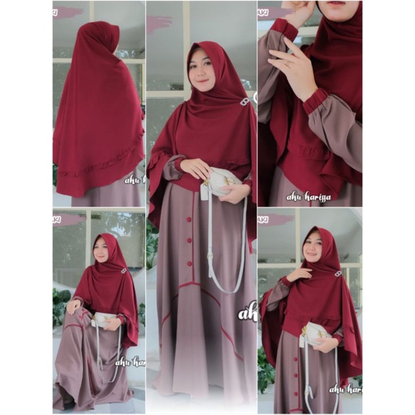 GAMIS SET KHIMAR claudia ORI AKU KARISSA LD 110/ set itycrepe original by aku karissa/ GAMIS AKU KAR