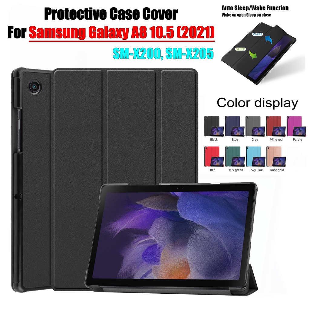 Untuk Samsung Galaxy Tab A8 10.5 (2021) SM-X200 SM-X205 X200 X205 Casing Perlindungan Fashion Warna Solid Tri-fold Flip Cover