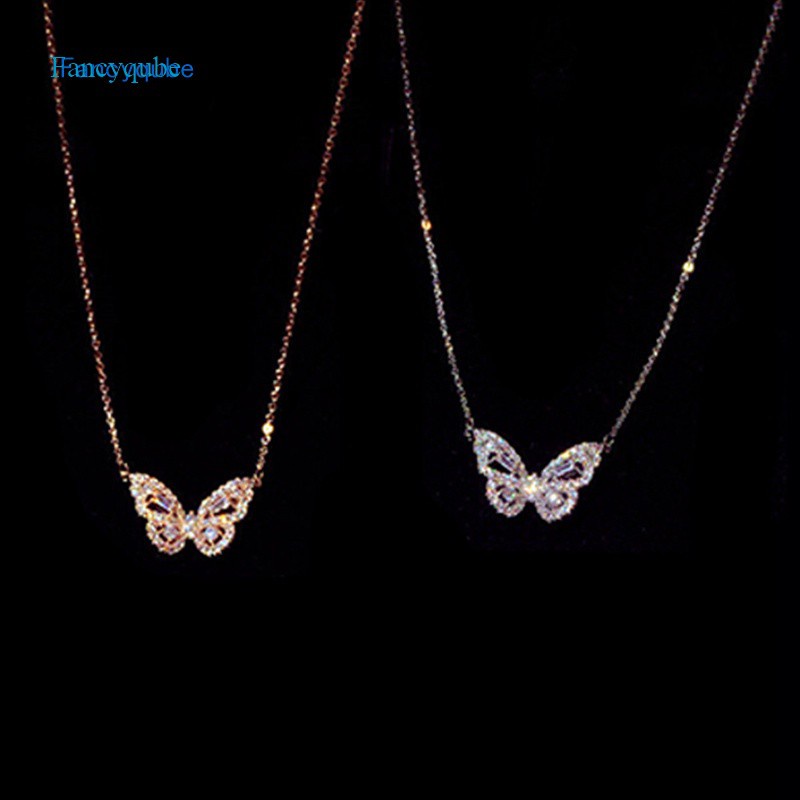 925 Sterling Silver Fashion Silver / Rose Gold Butterfly Female Pendant Necklace Shiny Crystal Wedding Ball Valentine Gift|Pendant Necklaces