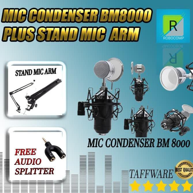 FULLSET MIC BM-8000 ORIGINAL TAFFWARE +STAND ARM+AUDIO SPLITTER