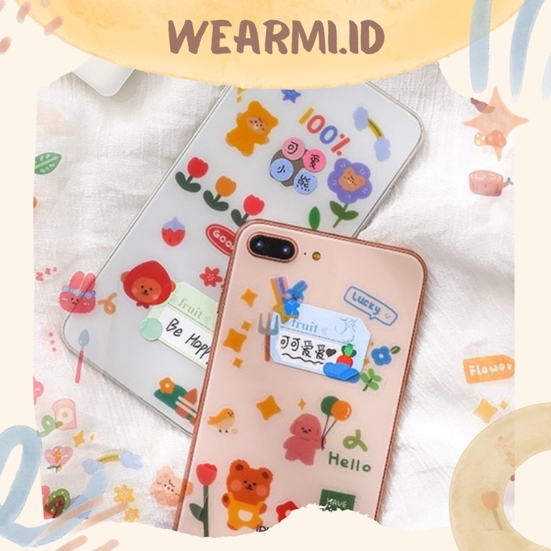 

3 lembar / pack Sticker Bear Animal Gardening Flower Berkebum Tree Scrapbook Jurnal Bujo DIY