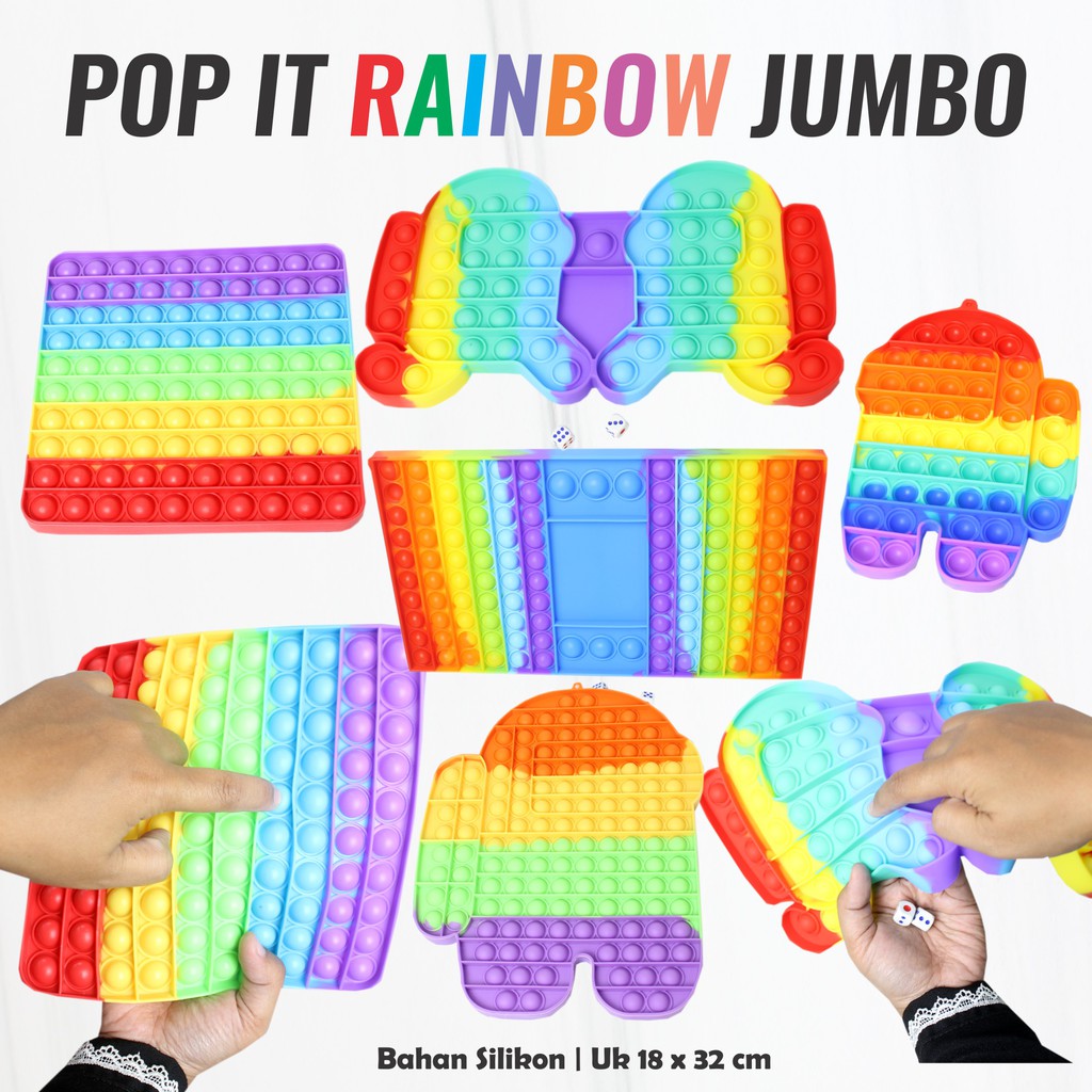 Mainan Pop it / Pop it Murah : Mainan Anak Pop It  Rainbow Ukuran Jumbo Bentuk Kotak Among Us Kotak 