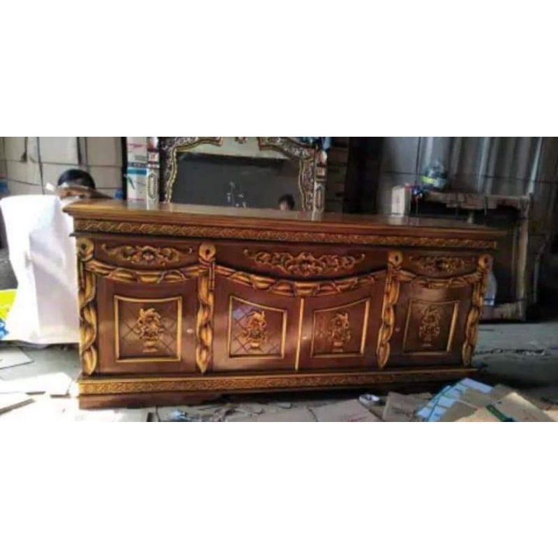 Bufet tv meja tv ukir tambang kayu jati murah promo