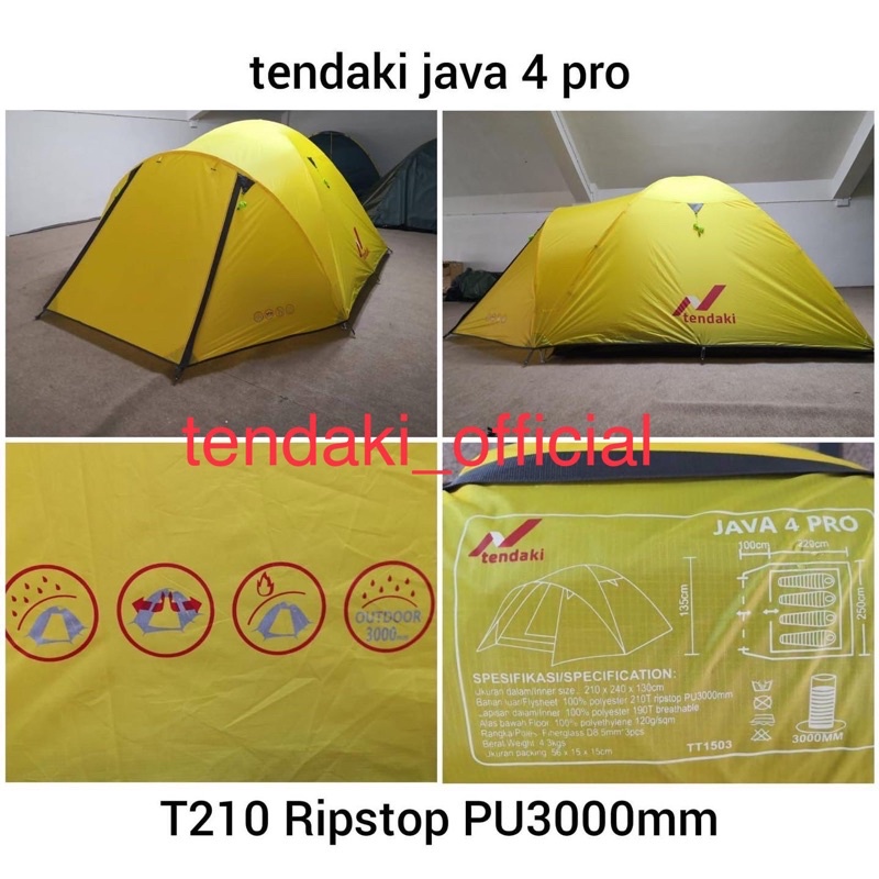 TENDAKI •Grosir Tenda Dome Termurah •Tendaki •Java 4 Pro •BORNEO 4 •Java 4 Light •Arundaya 4+ Air •NSM 4 •Moluccas 4 pro •Kapasitas 4 Orang •T210 Ripstop 3000mm Double Layer