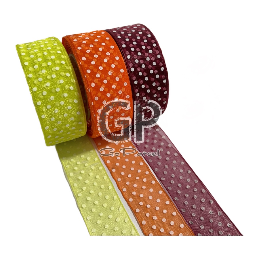 ( 3 meter ) PITA KADO ORGANDI ONDE 12MM 25MM - ORGANZA SILK ORGANDY POLKADOT RIBBON 0.5 IN (1.25CM) / 1 INCH ( 2,5CM )