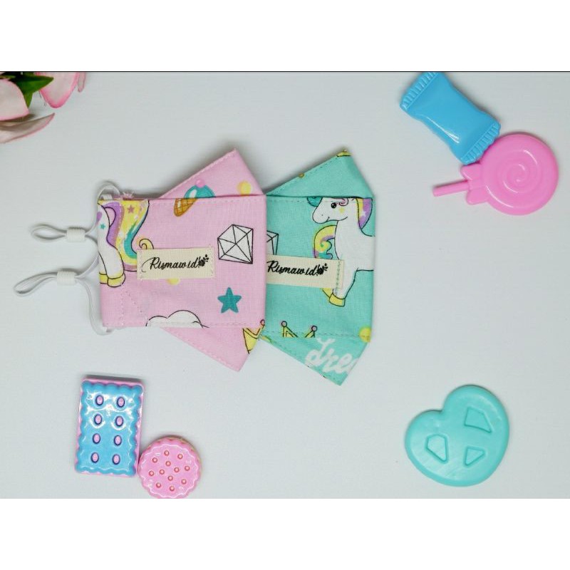 MASKER KAIN 3D ANAK | 3 DIMENSI | EVO | 3 LAPIS MOTIF UNICORN