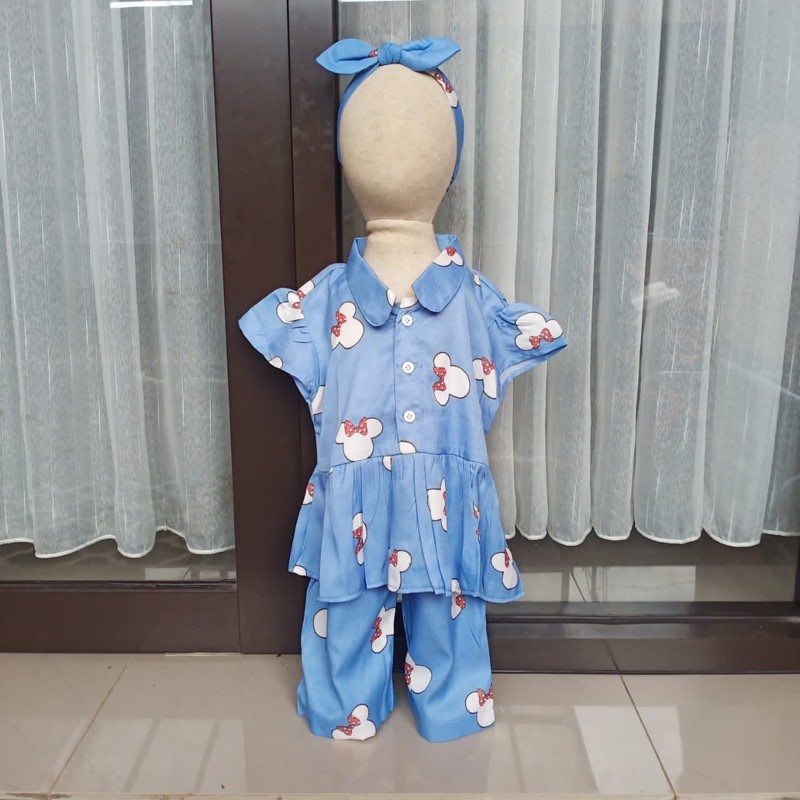 One set piyama anak motif blue mickey minnie