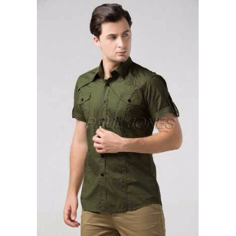 kemeja pria lengan pendek bahan street hijau army hem albert army VL Termurah